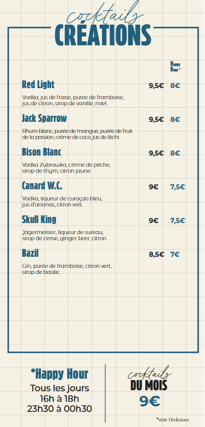 Carte du bar